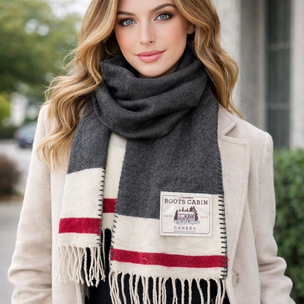 Roots Cabin Wool Scarf 🇨🇦 | Classic Red Stripe | Canada Heritage 84”x16”